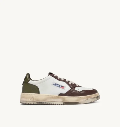 SNEAKERS MEDALIST LOW SUPER VINTAGE IN PELLE BIANCA MILITARY E MARRONE Vl03