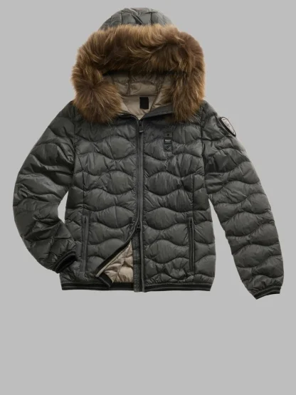 Blauer PIUMINO CON BORDO IN PELLICCIA ALDIE Grigio Antracite Int. Grigio Nebbia