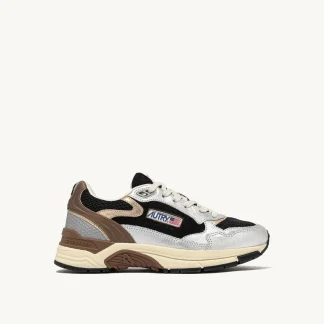 SNEAKERS HYPERWAY IN MESH E PELLE LAMINATA NERO E ARGENTO